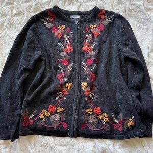 Croft & Barrow Women's Large Embroidered Fall Cardigan Sweater Zip Front